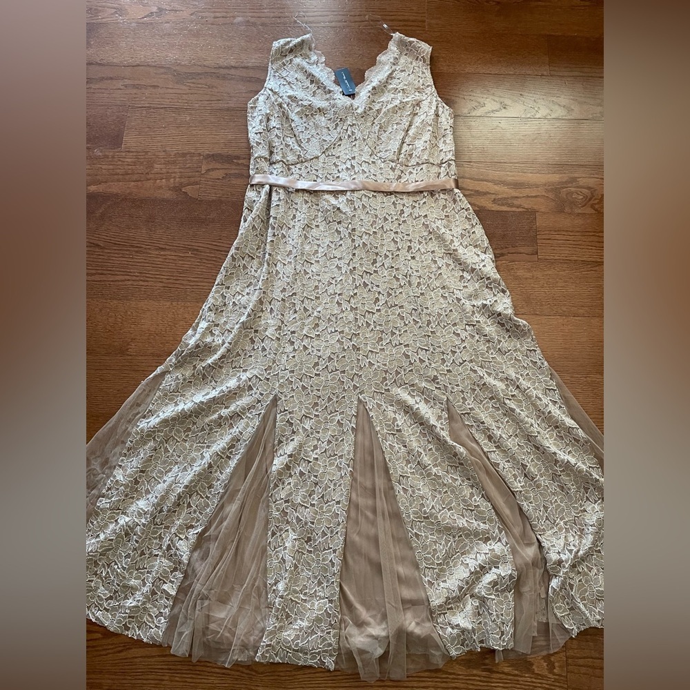 NWT Candalite‎ Gold Cream Sequin Mesh Mermaid Maxi Dress 3X Formal Bridesmaid